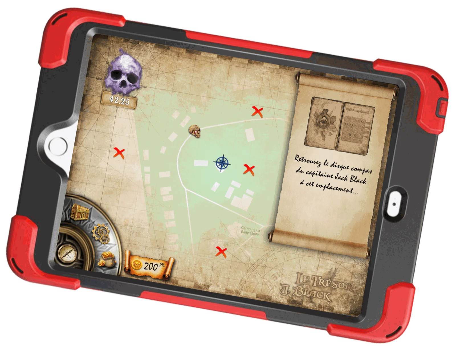 La tablette de l'aventure montrant la carte au trésor de Jack Black